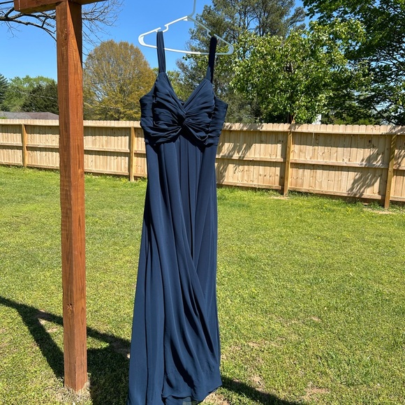 Azazie Dark Navy Chiffon Bridesmaid/Prom/Formal Dress Sleeveless Straps Size 16 - Picture 12 of 12